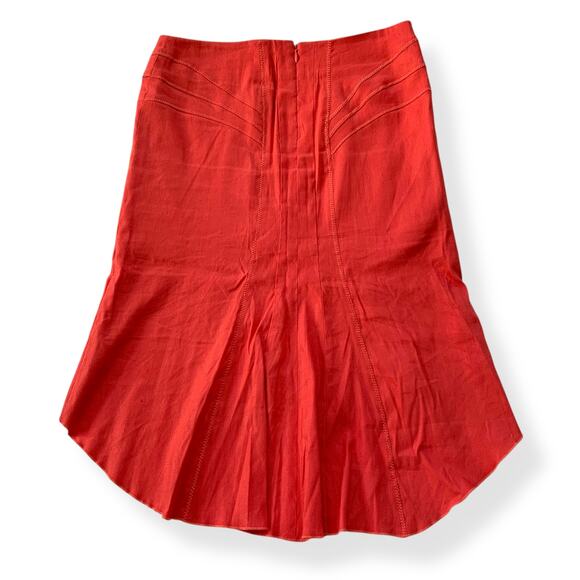 Vintage 90s Bebe women's salmon pink linen blend trumpet knee length skirt US 0 - Picture 2 of 10